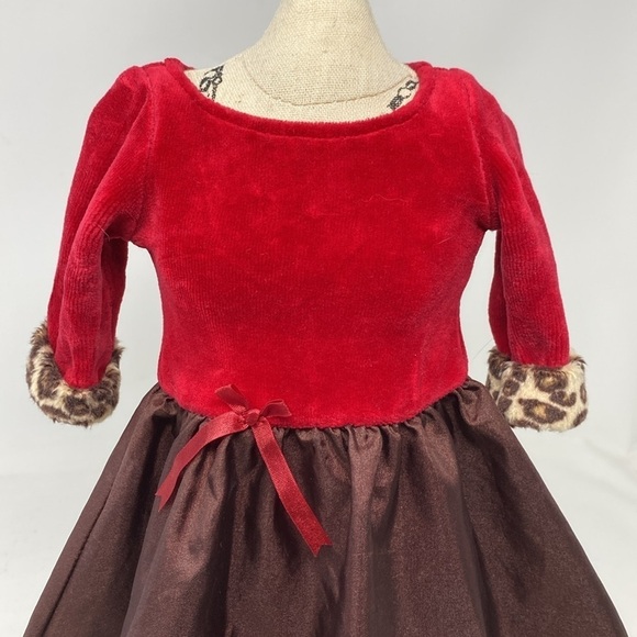 American Girl Chocolate Cherry Party Dress Gown Leopard Trim - Picture 2 of 13